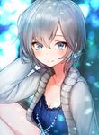  anastasia_(idolmaster) bad_id bad_pixiv_id blue_eyes blush breasts cleavage earrings eyebrows_visible_through_hair idolmaster idolmaster_cinderella_girls idolmaster_cinderella_girls_starlight_stage jewelry large_breasts looking_at_viewer mia_(miaflocon) short_hair silver_hair smile solo 