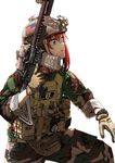  american_flag assault_rifle blood_type blue_eyes camouflage gloves gun helmet highres load_bearing_vest m27_iar m4_carbine marine_corps military military_operator mk_18_carbine night_vision_device red_hair rifle shino_(r_shughart) trigger_discipline weapon woodland_pattern 