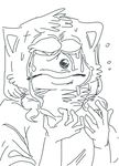  2017 5_fingers anthro big_breasts black_and_white black_nose breasts bust_portrait canine clothed clothing crying dog female flying_sweatdrops frown fully_clothed fur hair head_tuft hi_res humanoid_hands humor kemono line_art mammal meme monochrome no_pupils pepe_the_frog pigtails portrait raised_arm reaction_image ryonggay sad shirt short_hair silly_face simple_background solo style_parody sweat sweatdrop tears traditional_media_(artwork) white_background white_fur white_hair 