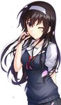  black_hair blush breasts hairband highres kasumigaoka_utaha large_breasts long_hair one_eye_closed red_eyes saenai_heroine_no_sodatekata school_uniform seirei911 short_sleeves skirt solo 