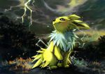  canine claws eeveelution electric erebus fan_character feral fur hi_res invalid_background jolteon lightning male mammal nintendo outside pok&eacute;mon shocking thunder tyma video_games 
