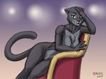  2017 anthro black_fur breasts chair chest_tuft disney feline female fur green_eyes heresy_(artist) looking_at_viewer makeup mammal naturalist_panther nude panther seductive simple_background sketch tuft zootopia 