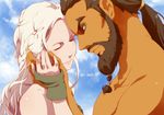  1boy 1girl a_song_of_ice_and_fire blonde_hair brown_eyes brown_hair cloud daenerys_targaryen game_of_thrones kazehi_tsubame khal_drogo long_hair ponytail sky smile tied_hair 