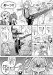  6+girls :&lt; :3 ? admiral_(kantai_collection) ahoge ainu_clothes arashi_(kantai_collection) ballet bandana blush breasts comic commandant_teste_(kantai_collection) commentary_request cropped_jacket dancing dress eyelashes flat_cap folded_ponytail gangut_(kantai_collection) greyscale hammer_and_sickle hat headband hibiki_(kantai_collection) highres hisamura_natsuki jacket kamoi_(kantai_collection) kantai_collection large_breasts lifting_person long_hair long_sleeves looking_at_another looking_at_viewer maikaze_(kantai_collection) medium_breasts miniskirt monochrome multicolored_hair multiple_girls munmu-san no_hat no_headwear open_mouth pantyhose peaked_cap pelvic_curtain pleated_skirt pout scar school_uniform shared_speech_bubble side_ponytail sidelocks skirt sleeveless sleeveless_dress smile speech_bubble spoken_question_mark sulking thick_eyebrows thighhighs translated trembling unbuttoned verniy_(kantai_collection) wrist_guards 