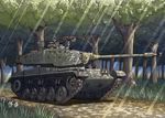  caterpillar_tracks earasensha flower forest grass ground_vehicle gun m41_walker_bulldog machine_gun male_focus military military_vehicle motor_vehicle nature original sky tank tree weapon 