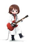  alternate_costume blush brown_eyes brown_hair closed_labcoat eyebrows_visible_through_hair full_body guitar holding holding_instrument id_card instrument kill_me_baby labcoat looking_away looking_down necktie okayparium open_mouth oribe_yasuna plectrum red_neckwear short_hair smile solo transparent_background 