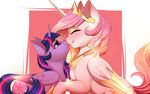  2017 crown duo equine evehly female friendship_is_magic gold_(metal) horn licking mammal my_little_pony princess_celestia_(mlp) tongue tongue_out twilight_sparkle_(mlp) winged_unicorn wings 