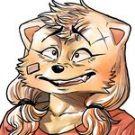  2017 anthro awkward bandage black_eyes black_nose canine cheek_tuft clothed clothing digital_media_(artwork) dog fangs female fully_clothedd fur hair head_tuft headshot_portrait kemono looking_up mammal open_mouth pigtails portrait raised_eyebrows red_shirt ryonggay scar scrunched_face sharp_teeth shirt short_hair silly_face simple_background smile solo teeth toony tuft warm_colors white_background white_fur white_hair 