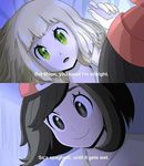  2koma black_eyes black_hair blonde_hair comic downscaled english green_eyes jpeg_artifacts kuzu_no_honkai lillie_(pokemon) lying md5_mismatch mizuki_(pokemon) multiple_girls nocunoct on_back parody pokemon pokemon_(game) pokemon_sm resized subtitled you_gonna_get_raped yuri 