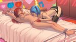  2girls armpits arms_up audrey_belrose ball_gag barefoot bdsm bed blue_hair blush bondage bound_ankles bound_wrists bra breasts chains cleavage cuffs eudetenis eyes_closed feet femdom gag gagged hunie_pop licking lingerie long_hair lying multiple_girls navel nikki_ann-marie nipples panties red_hair rope saliva thighhighs tongue topless twintails yuri 