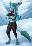  amocin anthro clothing eeveelution female glaceon ice looking_at_viewer nintendo pok&eacute;mon snow solo video_games 