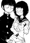  1boy 1girl bowl_cut breasts dowman_sayman kageyama_shigeo kurata_tome mob_psycho_100 nipples panties school_uniform shirt_lift skirt_removed 