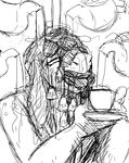  anthro beverage black_and_white donk donkey english_text equine hair hladilnik long_ears male mammal monochrome solo suggestive_fluid tea tea_cup tea_pot text tongue tongue_out wet 