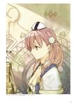  atelier_(series) atelier_escha_&amp;_logy braid breasts cleavage escha_malier green_eyes hair_between_eyes hair_ornament hat hidari_(left_side) highres long_hair medium_breasts mini_hat pink_hair solo upper_body 