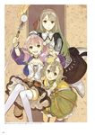  :d atelier_(series) atelier_escha_&amp;_logy black_dress black_skirt bracelet breasts brown_eyes brown_hair cleavage dress escha_malier green_dress green_eyes hair_ribbon hidari_(left_side) highres holding holding_staff jewelry linca_(atelier) long_hair looking_at_viewer lucille_ernella miniskirt multiple_girls open_mouth parted_lips pink_hair red_ribbon ribbon short_hair silver_hair skirt small_breasts smile staff striped tail thighhighs twintails vertical-striped_dress vertical_stripes very_long_hair white_legwear 