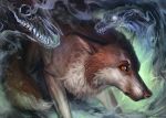  2019 alaiaorax ambiguous_gender brown_fur brown_nose canine digital_media_(artwork) digital_painting_(artwork) dog feral fur ghost mammal red_eyes spirit whiskers white_fur 