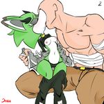  anthro archie_comics bandage breasts captainjingo clothing clove_the_pronghorn eyes_closed female fur green_fur human human_on_anthro interspecies kissing larger_male male mammal muscular nipples panties pronghorn saliva signature size_difference smaller_female sonic_(series) underwear undressing 