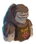  2017 alien ambiguous_gender anthro clothing english_text krogan mass_effect mutisija scalie scar shirt simple_background sketch slit_pupils solo tank_top text video_games white_background yellow_eyes 