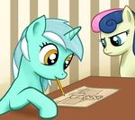  2017 amber_eyes blue_eyes bonbon_(mlp) delphinusw drawing duo earth_pony equine female feral friendship_is_magic frown hair horn horse lyra_heartstrings_(mlp) mammal multicolored_hair my_little_pony paper pencil_(disambiguation) pony two_tone_hair unicorn 