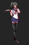  ayano_aishi blood bloody_clothes evil_smile highres knife school_uniform smile thighhighs yandere yandere_simulator yaobin_yang 