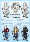  alaskan_tundra_wolf animal_genitalia animal_penis anthro canine canine_penis clothing color_swatch english_text fur gait_harbringr green_eyes grey_fur jacket jeans kevintheradioguy male mammal model_sheet nude pants penis standing text 