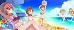  adjusting_hair ahoge arm_behind_head arm_up armpits arms_up ball bangs beach beach_umbrella beachball bikini bow bow_bikini bracelet breasts brown_eyes brown_hair casual_one-piece_swimsuit chair chestnut_mouth cleavage closed_eyes cloud cup day diagonal_stripes drink drinking_glass drinking_straw dripping earrings eyebrows_visible_through_hair eyewear_on_head fingernails flipped_hair flower footprints frilled_bikini frills from_side gem green_eyes grey_hair hair_bow hair_intakes halterneck hand_up happy heart heart_ahoge hibiscus high_ponytail highres holding holding_ball honda_mio idolmaster idolmaster_cinderella_girls innertube jewelry jougasaki_mika katagiri_sanae knee_up laughing leaning_forward legs_apart legs_together lens_flare light_smile long_fingernails long_hair lounge_chair low_twintails medium_breasts medium_hair moroboshi_kirari multi-strapped_bikini multiple_girls nail_polish navel necklace ocean official_art one-piece_swimsuit one_eye_closed open_mouth orange_bikini outdoors outstretched_arm outstretched_arms palm_tree parted_bangs pendant pink_bow pink_hair pink_nails polka_dot polka_dot_bow print_bikini purple_bikini raised_eyebrows red_bow red_scrunchie satou_shin scrunchie shade shell shell_bikini short_hair side-tie_bikini sideboob sitting sky smile splashing standing star striped striped_bikini striped_bow sun_flower_(cinderella_girls) sunbathing sunglasses swimsuit table transparent tree tropical_drink twintails umbrella wading water water_gun wavy_hair white_swimsuit wince wrist_scrunchie yellow_eyes yellow_flower 