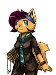  2016 anthro belt book canine clothed clothing constance_(imshadypixel) female fennec fox green_eyes hair headband holding_object jewelry kemono looking_at_viewer mammal necklace panzery25 purple_hair signature simple_background solo white_background wristband 