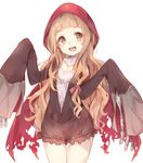  commentary_request cosplay highres hood ichihara_nina idolmaster idolmaster_cinderella_girls little_red_riding_hood little_red_riding_hood_(sinoalice) little_red_riding_hood_(sinoalice)_(cosplay) long_hair looking_at_viewer manatsuki_manata open_mouth sinoalice sleeves_past_wrists solo white_background 