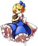  alice_margatroid alice_margatroid_(pc-98) baba_(baba_seimaijo) blonde_hair blue_bow blue_skirt blush bobby_socks book book_hug bow commentary_request frilled_skirt frills full_body grimoire_of_alice hair_bow highres holding holding_book looking_at_viewer open_mouth puffy_short_sleeves puffy_sleeves short_sleeves skirt socks solo suspender_skirt suspenders tachi-e touhou touhou_(pc-98) transparent_background yellow_eyes 