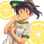  :o bad_id bad_pixiv_id bangs between_breasts blush bra breasts broom brown_eyes brown_hair clothes_writing emblem eyebrows_visible_through_hair girls_und_panzer gym_shirt hair_ribbon holding holding_broom koyama_yuzu looking_at_viewer ooarai_(emblem) pairan parted_lips ponytail ribbon see-through shirt short_hair short_sleeves small_breasts solo sweat tareme underwear upper_body wet wet_clothes wet_shirt white_bra white_shirt 