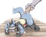  2017 all_fours ambiguous_gender anal anal_penetration anthro ass_up black_fur blindfold blue_fur blush cum cum_on_ground cum_on_penis dildo duo fur lucario male nintendo open_mouth penetration penis pok&eacute;mon red_penis sex_toy tongue tongue_out video_games げきしろ 