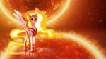  2017 crown cutie_mark daybreaker_(mlp) equine feathered_wings feathers female feral fire friendship_is_magic hair hi_res horn light262 mammal multicolored_hair my_little_pony solo space spread_wings star white_feathers winged_unicorn wings 