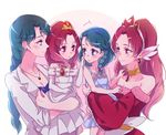  4girls akagi_towa bare_shoulders blue_eyes blue_hair blush braid breasts carrying child choker cleavage earrings elbow_gloves gloves go!_princess_precure if_they_mated jewelry kaidou_minami long_hair medium_breasts multiple_girls negom older pointy_ears precure red_eyes red_hair single_braid smile tiara white_gloves 