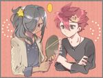  2boys grey_eyes grey_hair hair_over_one_eye haizaki_ryouhei inazuma_eleven_(series) inazuma_eleven_ares_no_tenbin multicolored_eyes multiple_boys nosaka_yuuma pink_hair 