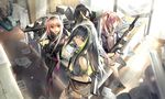  anti-rain_(girls_frontline) ar-15 armband assault_rifle black_hair blue_eyes brown_hair crossed_legs eyepatch girls_frontline gloves green_hair gun long_hair looking_at_viewer looking_back m16a1_(girls_frontline) m4_carbine m4_sopmod_ii m4_sopmod_ii_(girls_frontline) m4a1_(girls_frontline) multicolored_hair multiple_girls one_side_up over_shoulder pantyhose phino pink_hair red_hair rifle skirt st_ar-15_(girls_frontline) streaked_hair suppressor weapon 
