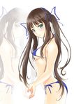  bikini breasts brown_hair green_eyes hair_ribbon long_hair looking_at_viewer medium_breasts muffin_(sirumeria) original profile ribbon side-tie_bikini solo standing swimsuit twintails white_background zoom_layer 