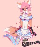  2017 anthro canine clothed clothing cosplay crossdressing fox fredek666 girly hair jaxfenrir legwear maid_uniform male mammal overknees simple_background socks stockings uniform 