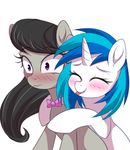 2017 black_hair blue_hair blush bow_tie duo earth_pony equine eyelashes eyes_closed female feral friendship_is_magic hair hi_res hooves horse long_hair mammal momomistress multicolored_hair my_little_pony octavia_(mlp) pony purple_eyes simple_background tongue tongue_out two_tone_hair vinyl_scratch_(mlp) white_background 