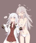  bad_id bad_pixiv_id blue_eyes blush bra breasts closed_eyes cnm collarbone cosplay flat_chest gangut_(kantai_collection) gangut_(kantai_collection)_(cosplay) hands_on_another's_shoulders hat hibiki_(kantai_collection) highres kantai_collection long_hair long_sleeves medium_breasts military military_uniform multiple_girls navel panties silver_hair sleeves_past_wrists spoken_blush stomach thighs underwear underwear_only uniform verniy_(kantai_collection) white_bra white_panties 