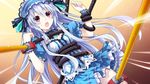  bonnet bound bow breasts fairy_fencer_f frills game_cg hairband lolita_hairband long_hair looking_at_viewer medium_breasts open_mouth red_eyes restrained ribbon skirt tiara_(fairy_fencer_f) tsunako white_hair 