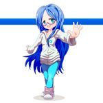  blue_eyes blue_hair child full_body gelbooru gelbooru-tan glasses long_hair longphinguyen mascot open_mouth sweater 