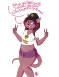  &lt;3 2017 alpha_channel anthro breasts brown_hair cleavage clothed clothing dialogue english_text eyebrows eyelashes female fully_clothed gamer hair hat hi_res looking_at_viewer mammal marsupial midriff navel notenoughapples open_mouth pants purple_eyes shirt shorts simple_background slightly_chubby smile solo standing teeth text tongue transparent_background v_sign wallaby 