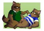  anthro claude male male/male mammal raccoon simple_background slightly_chubby timothy timothy_goes_to_school 