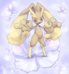  :d brown_eyes buneary bunny chinese_zodiac commentary_request creature creatures_(company) d-nezumi evolution floral_background flower full_body game_freak gen_4_pokemon happy looking_at_viewer lopunny nengajou new_year nintendo no_humans open_mouth pokemon pokemon_(creature) purple_background smile standing year_of_the_rabbit 