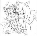  &lt;3 anthro black_and_white blush canine chauvels clothing dress duo eyes_closed eyewear female fox gloves goggles hair kissing male mammal miles_prower monochrome multi_tail open_mouth romantic_couple smile sonic_(series) sonic_boom zooey_the_fox 