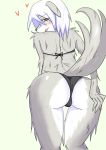  &lt;3 2018 absurd_res anthro bikini blush butt camel_toe canine clothed clothing female fluffy fluffy_tail fully_clothed fur grey_fur hair hand_on_butt hi_res leaning leaning_forward mammal red_eyes solo standing swimsuit tongue tongue_out toycoo6 underwear white_fur white_hair 