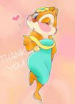  &lt;3 2016 3_toes 4_fingers blow_kiss blue_eyes cheek_tufts chipmunk clarice clothed clothing disney dress english_text eyelashes footwear fur hand_on_hip hi_res high_heels looking_at_viewer mammal mortico on_one_leg one_eye_closed outline pink_background pink_cheeks red_nose rodent shoes simple_background standing tan_fur text textured_background thank_you toes watermark wink 