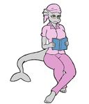  5_toes anthro barefoot book breasts clothing crossed_legs female fin fish holding_object humanoid_hands invalid_tag mallanny marine nightcap pajamas shark sitting toes 