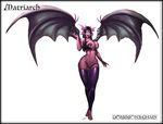  2017 breasts cleavage clothed clothing colored_nails demon female glowing horn legwear lucien magic pussy simple_background solo stockings white_background wings 