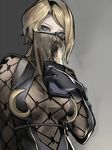  black_gloves blonde_hair blue_eyes breasts gloves hairband highres kumiko_shiba large_breasts looking_at_viewer mask nier_(series) nier_automata operator_21o see-through short_hair solo upper_body 